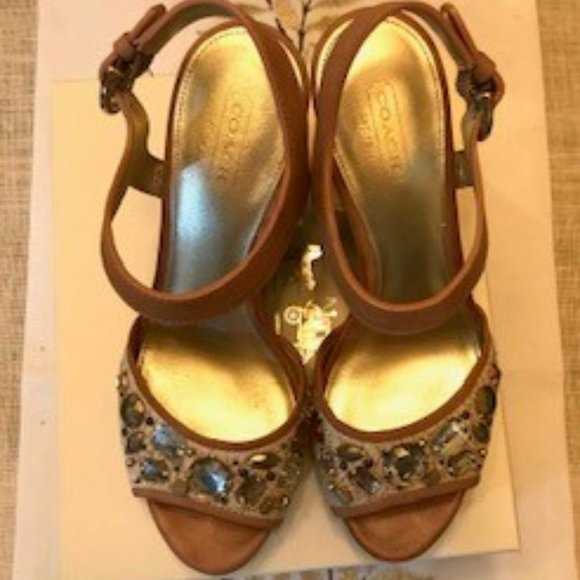 Coach Gold Hanson Jeweled Wedges Size 8 - Picture 4 of 5